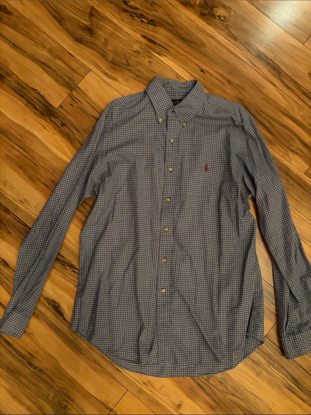 Polo by Ralph Lauren Blue Burgundy and White Micro-Check Button-Down Shirt